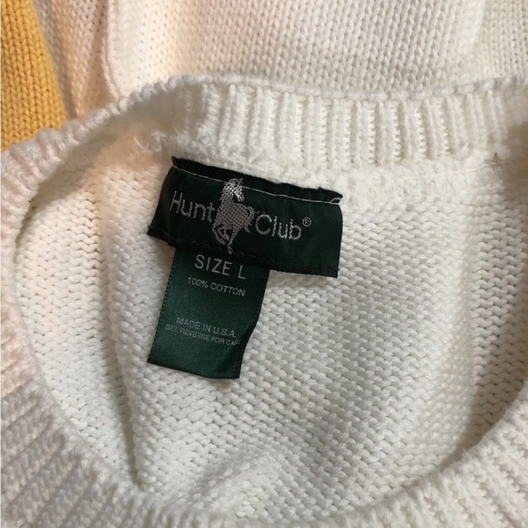 Hunt Club White Multicolor Squares Long Sleeve Crew Neck Sweater - Men’s Large - Picture 3 of 3